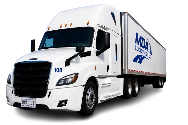 White MDA Logistics semi-truck with trailer illustrating owner-operator driver opportunities and flexible trucking schedules.