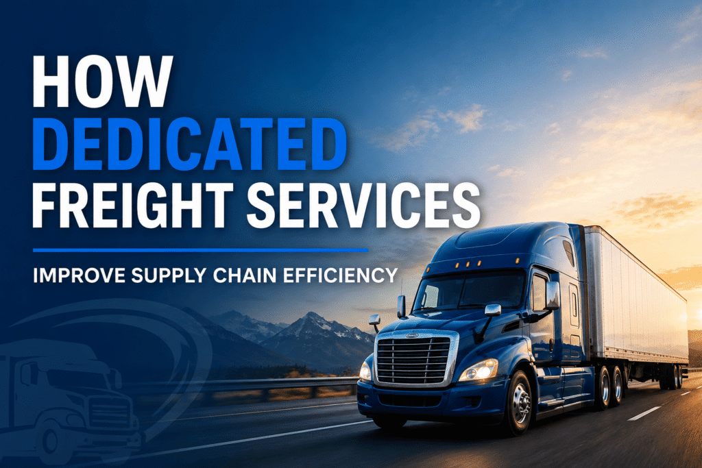 Dedicated freight truck transporting commercial cargo to improve supply chain efficiency across the United States